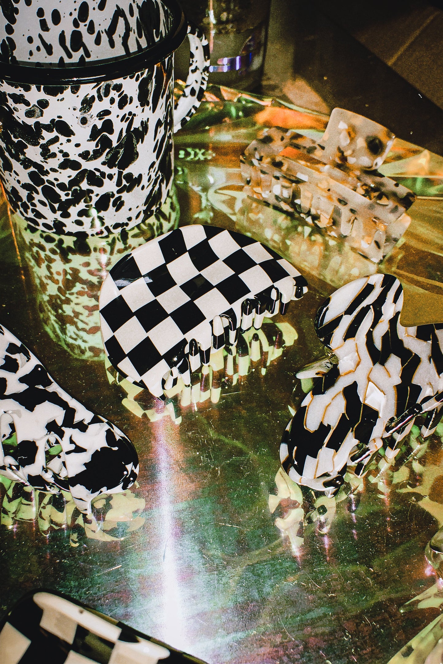 Black Chessboard Hair Claws  by Veronique