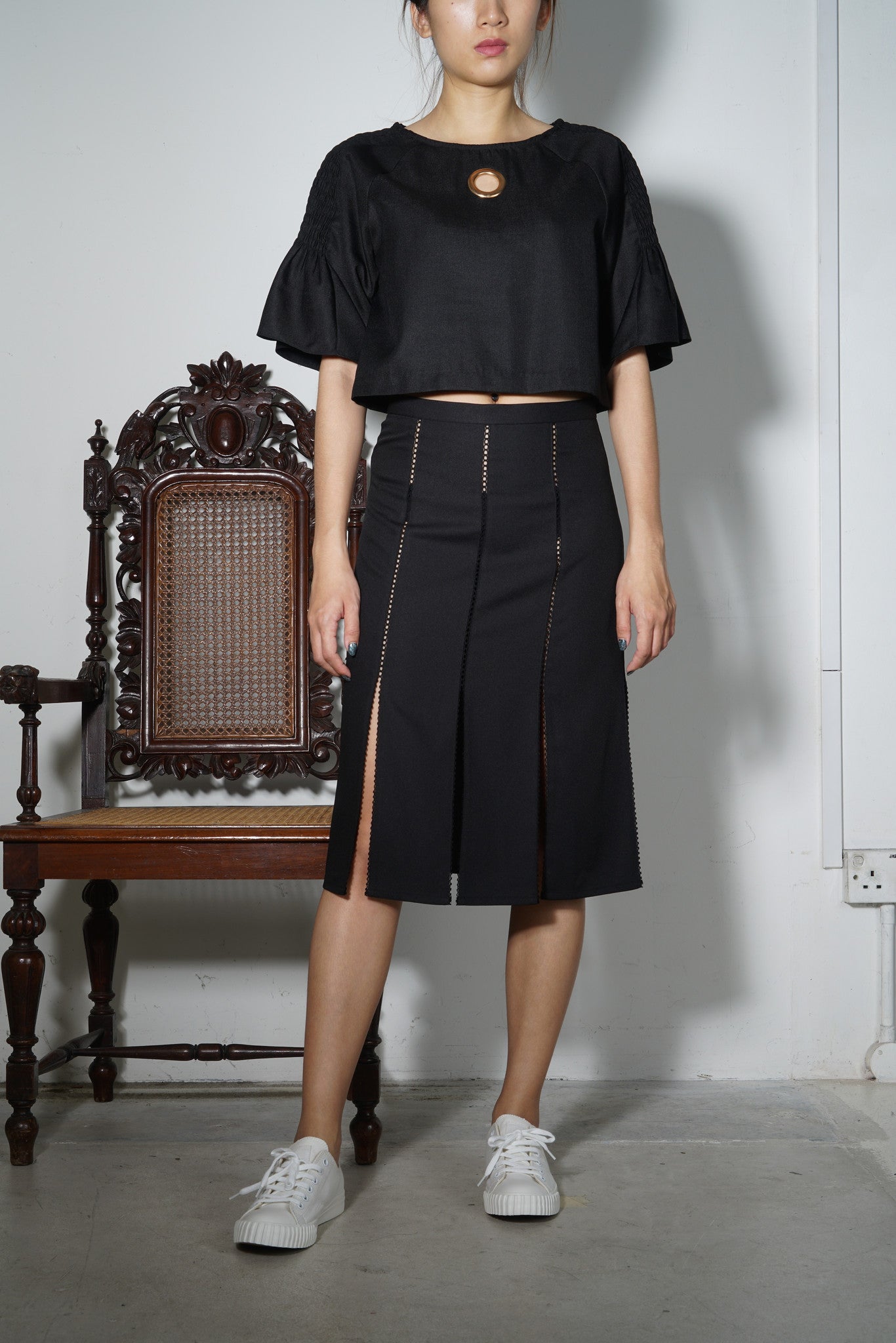 Smocked Shoulder Eyelet Keyhole Top #72A - Emporium of the Modern Man
- 2