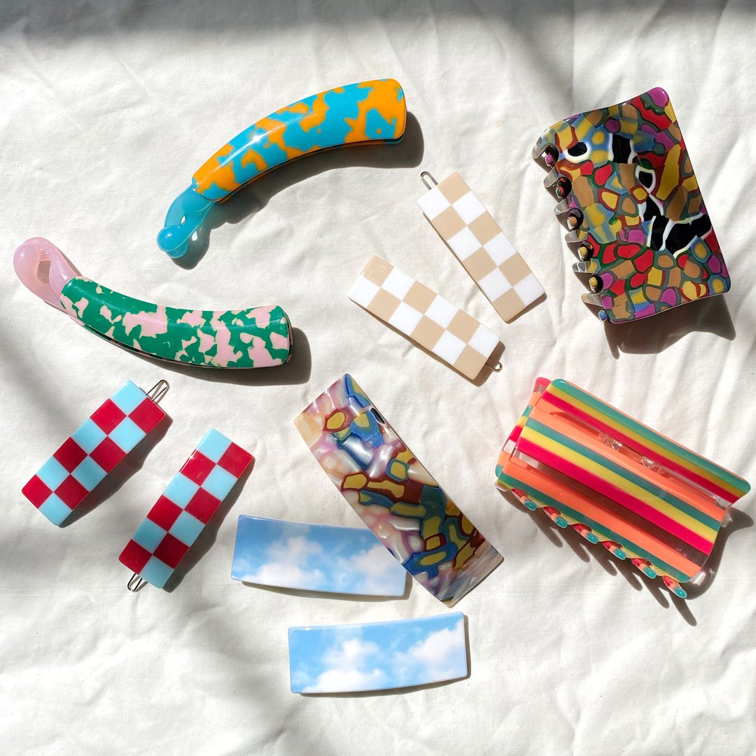 Contrast Chessboard Hair Slides  by Veronique