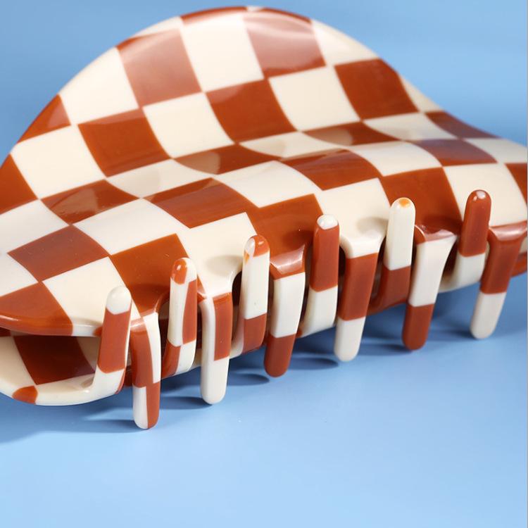 Brown Chessboard Hair Claws  by Veronique