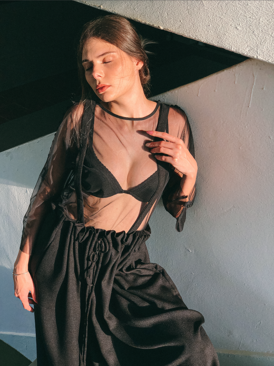 Drawstring Pinafore in Black by Ultramarine Studio
