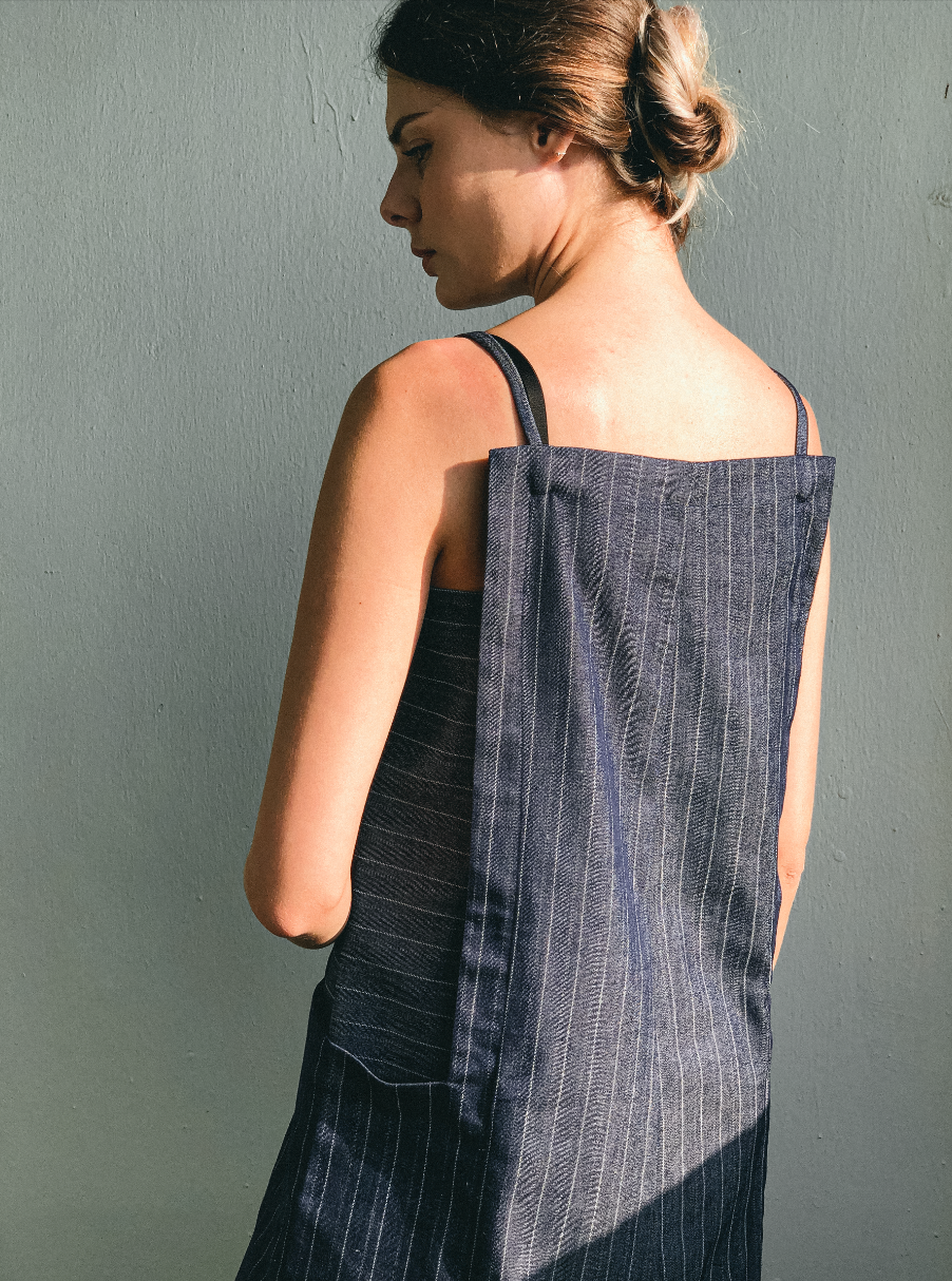 Utility Apron Dress in Denim by Ultramarine Studio
