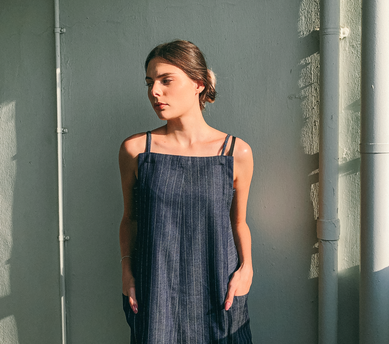 Utility Apron Dress in Denim by Ultramarine Studio