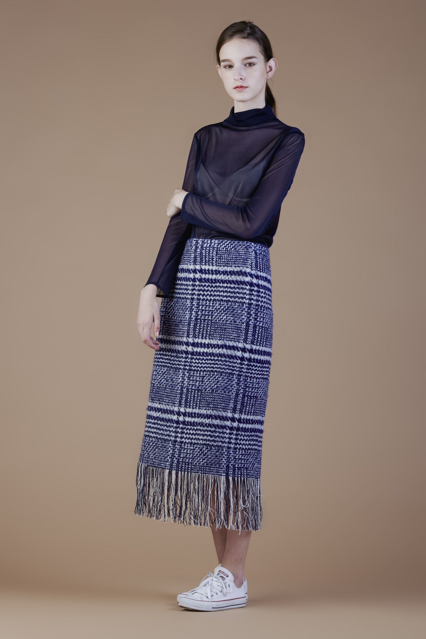 Wool Blend Tweed Pencil Skirt with Fringe #10B - Emporium of the Modern Man
 - 4