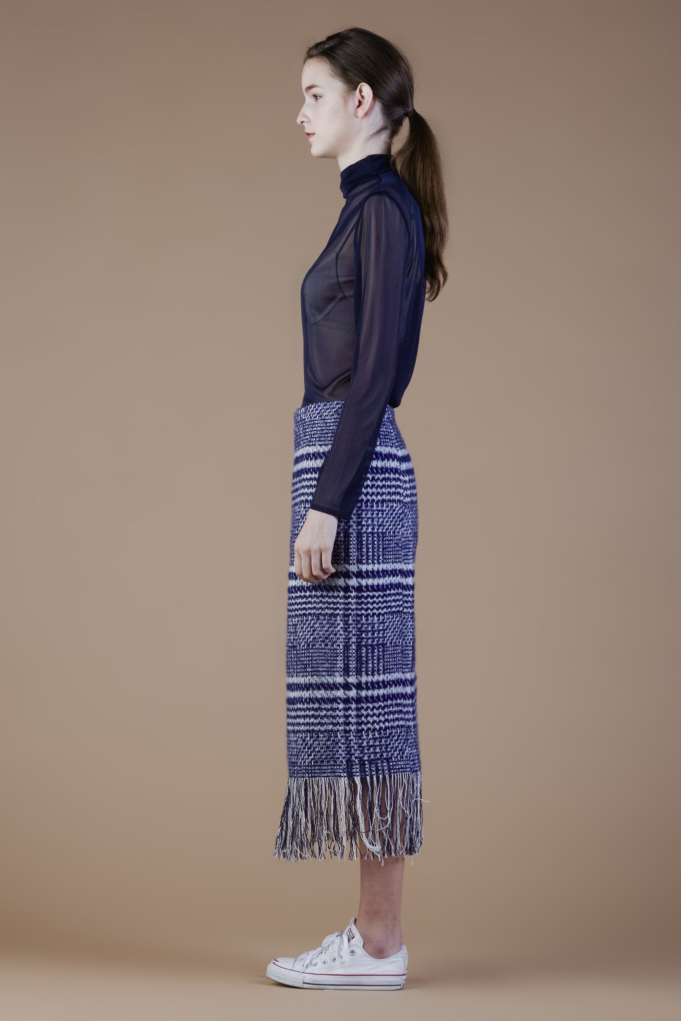 Wool Blend Tweed Pencil Skirt with Fringe #10B - Emporium of the Modern Man
 - 3
