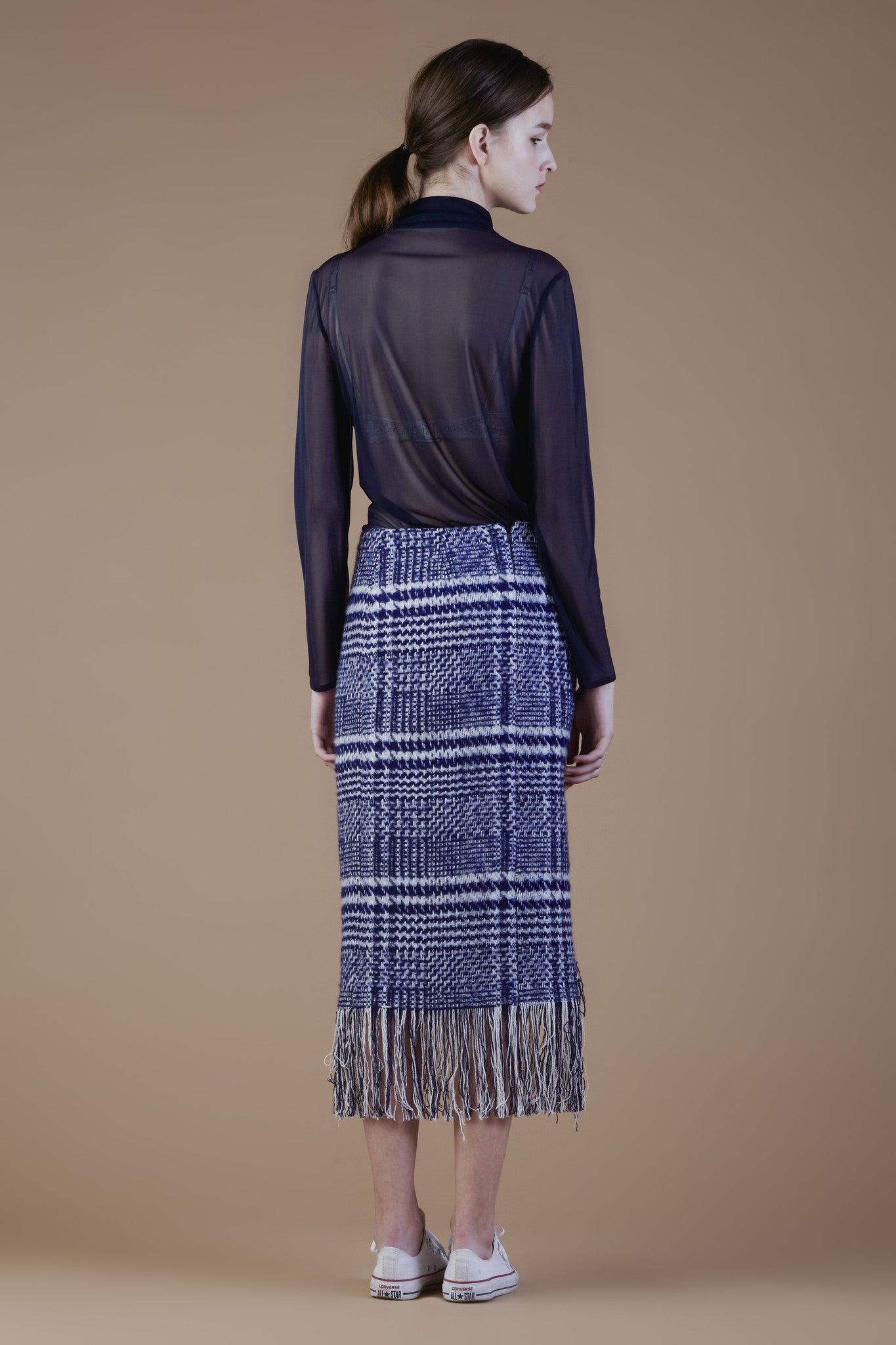 Wool Blend Tweed Pencil Skirt with Fringe #10B - Emporium of the Modern Man
 - 2