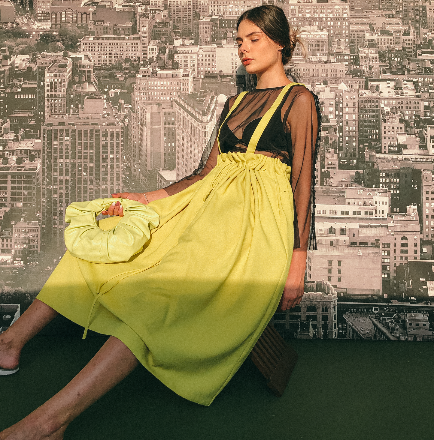 Drawstring Pinafore in Fluoro Yellow by Ultramarine Studio
