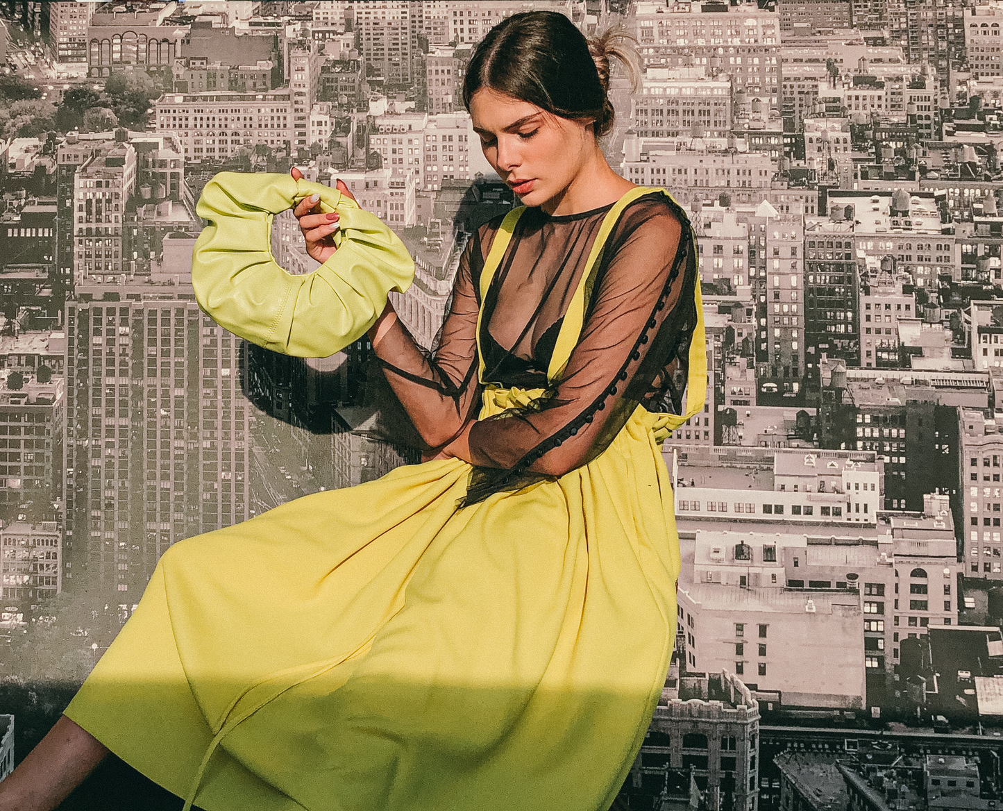 Drawstring Pinafore in Fluoro Yellow by Ultramarine Studio