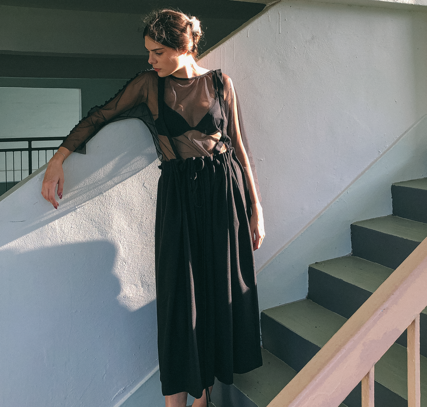 Drawstring Pinafore in Black by Ultramarine Studio