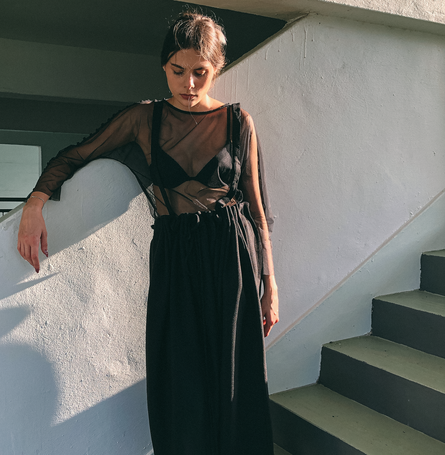 Drawstring Pinafore in Black by Ultramarine Studio