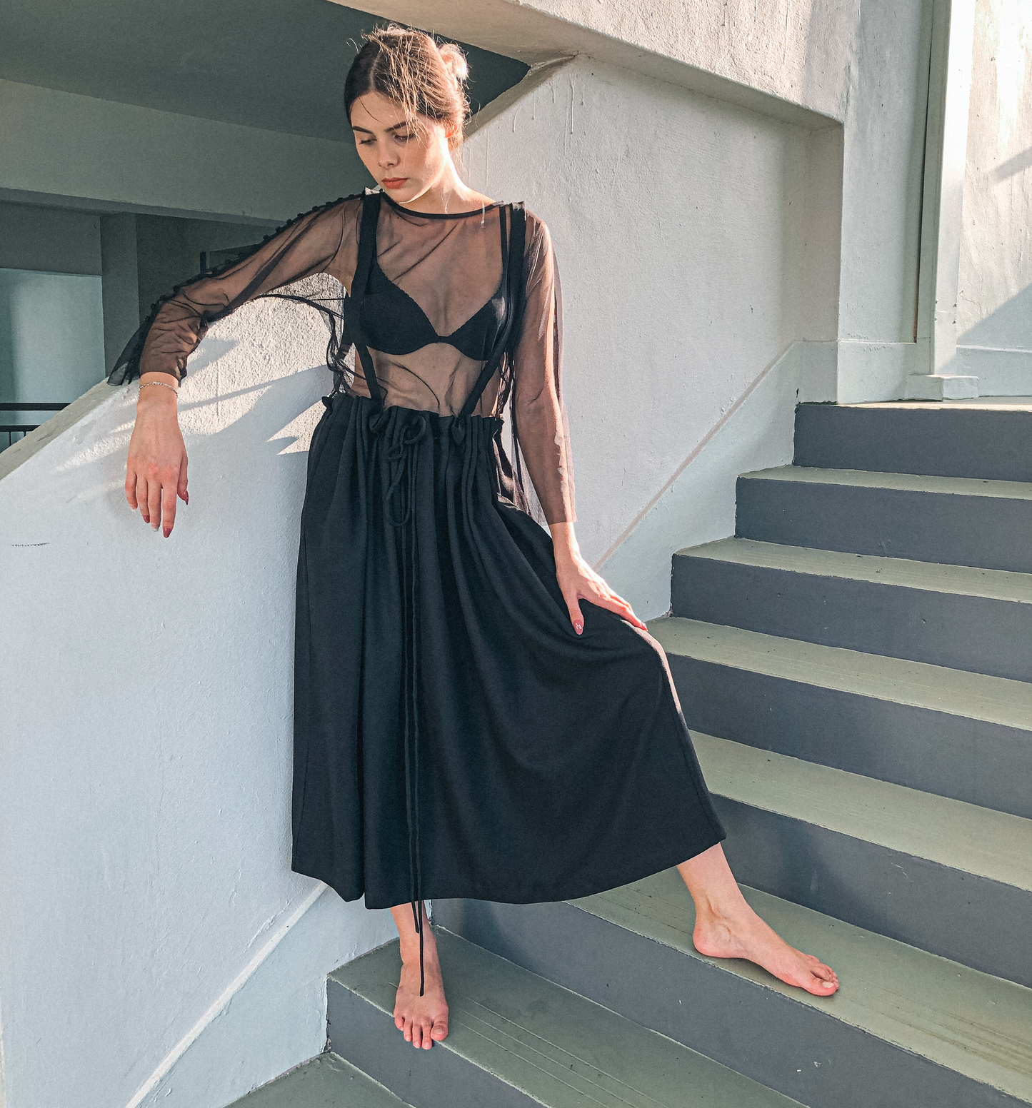Drawstring Pinafore in Black by Ultramarine Studio