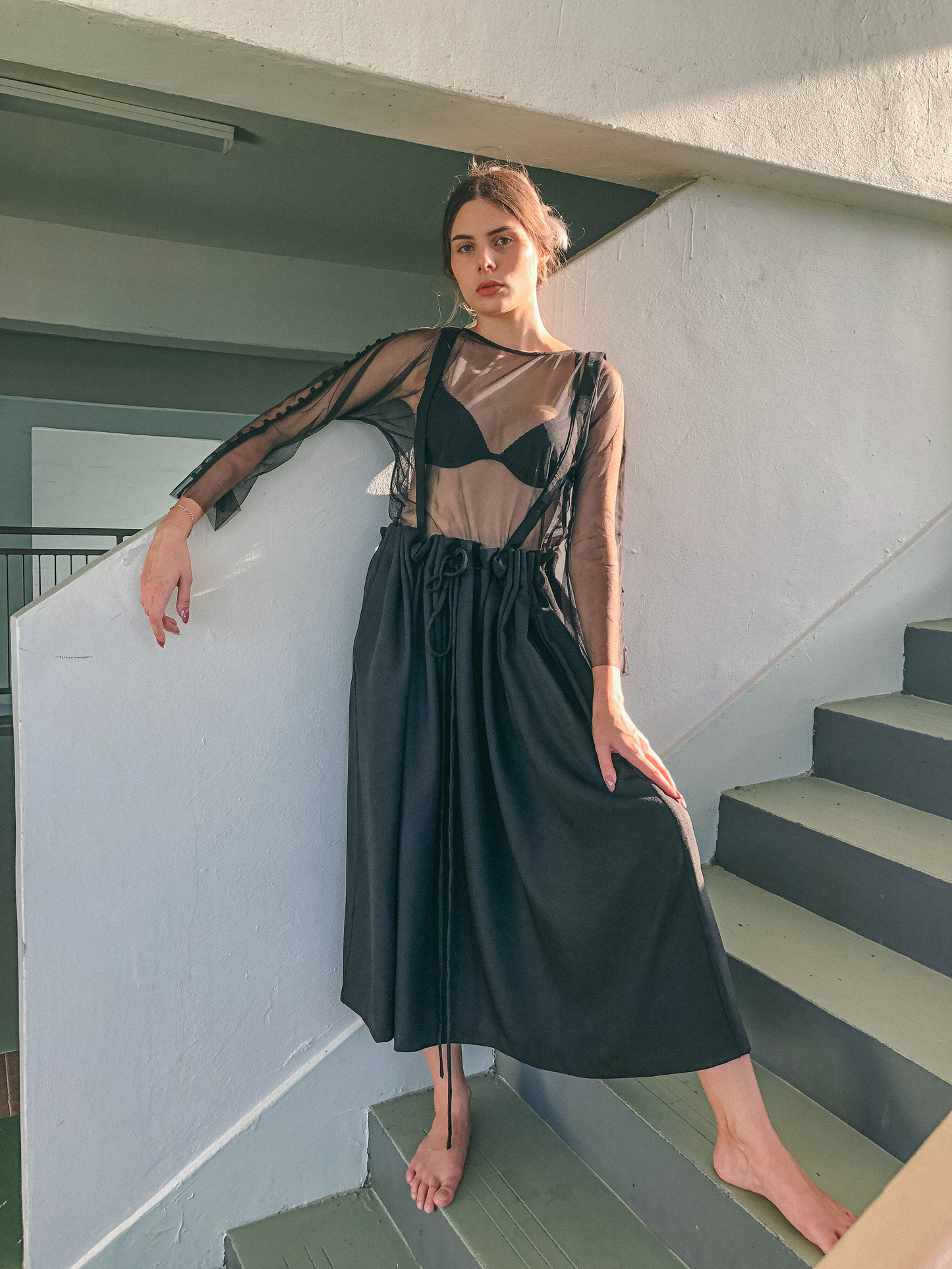 Drawstring Pinafore in Black by Ultramarine Studio