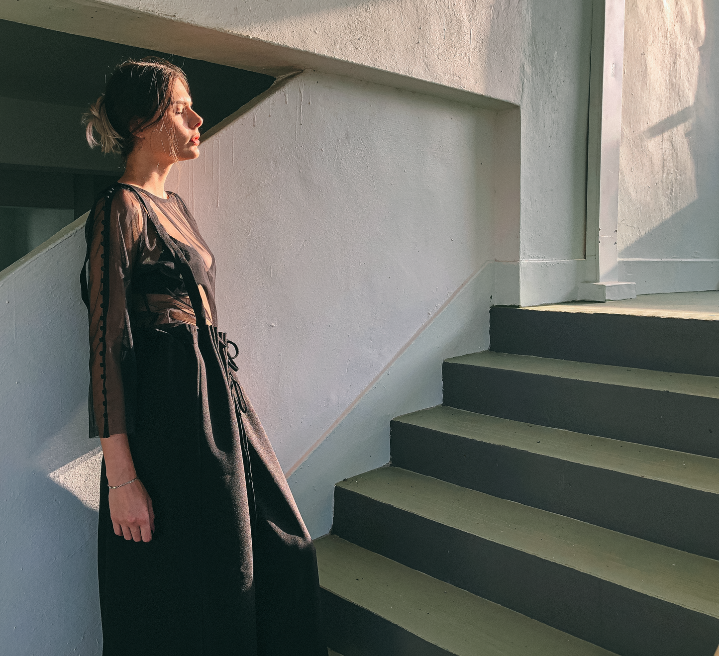 Drawstring Pinafore in Black by Ultramarine Studio