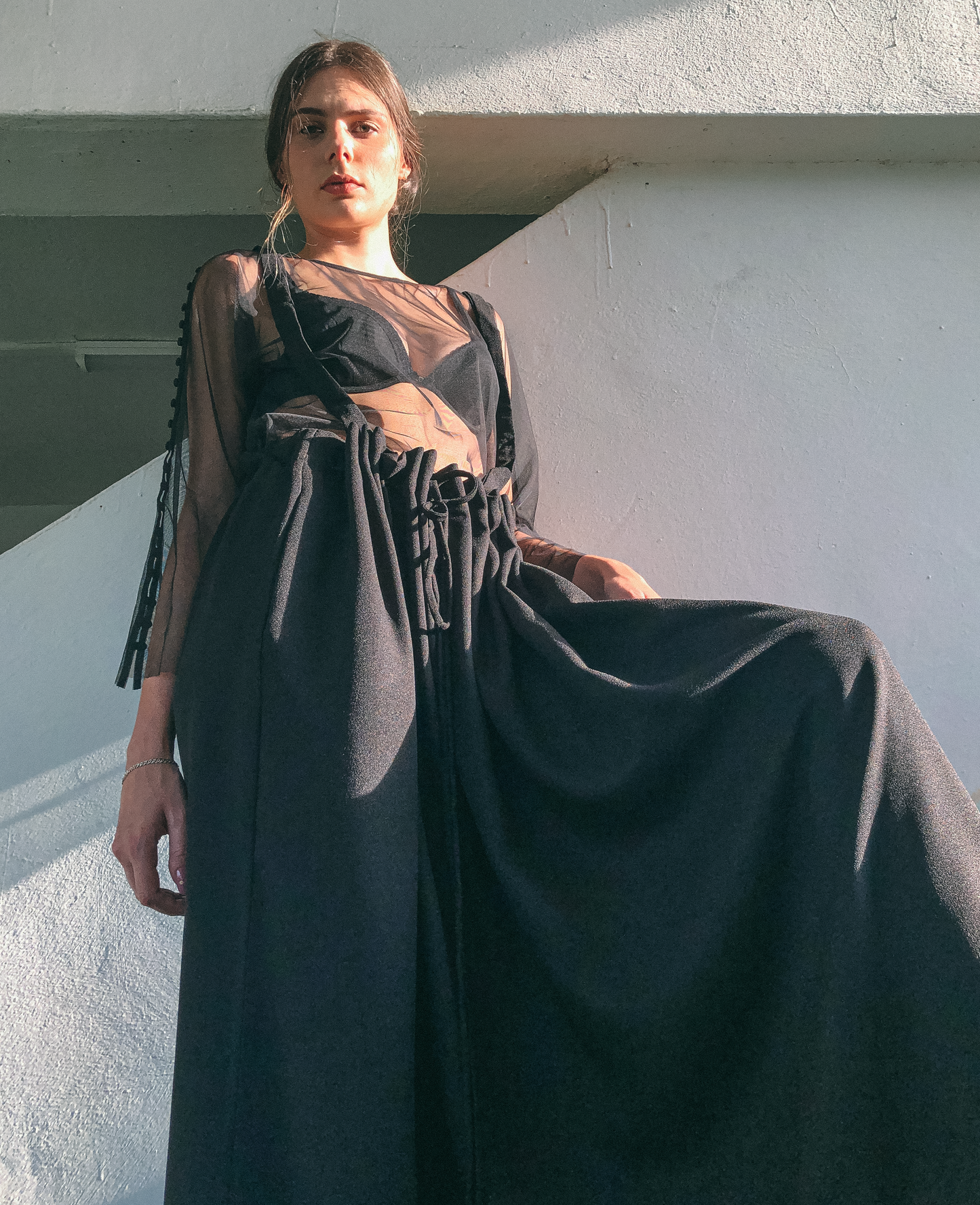 Drawstring Pinafore in Black by Ultramarine Studio