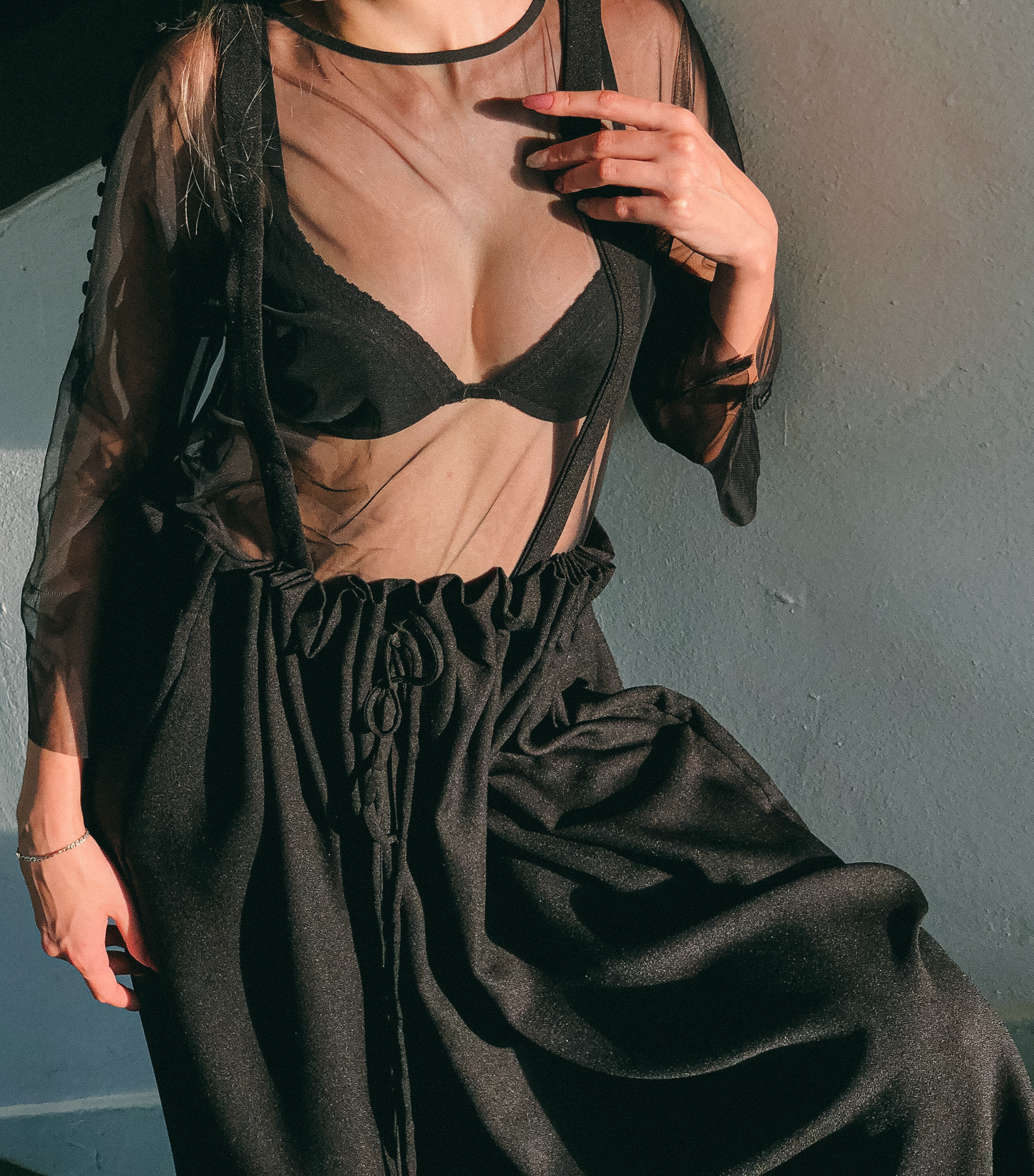 Drawstring Pinafore in Black by Ultramarine Studio