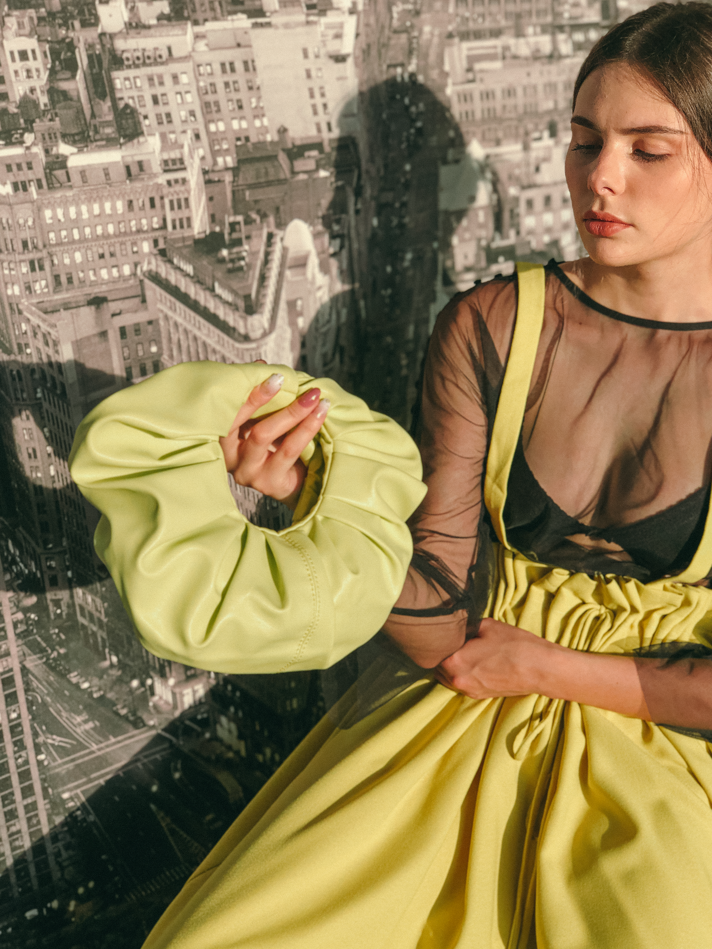 Drawstring Pinafore in Fluoro Yellow by Ultramarine Studio