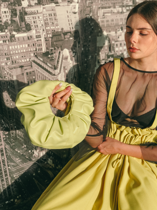 Drawstring Pinafore in Fluoro Yellow by Ultramarine Studio
