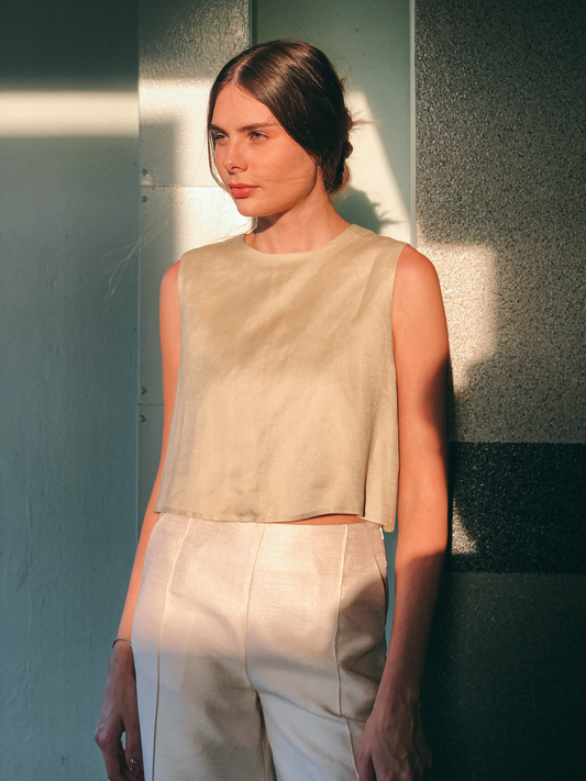 Cotton Crop Top in Ecru by Ultramarine Studio