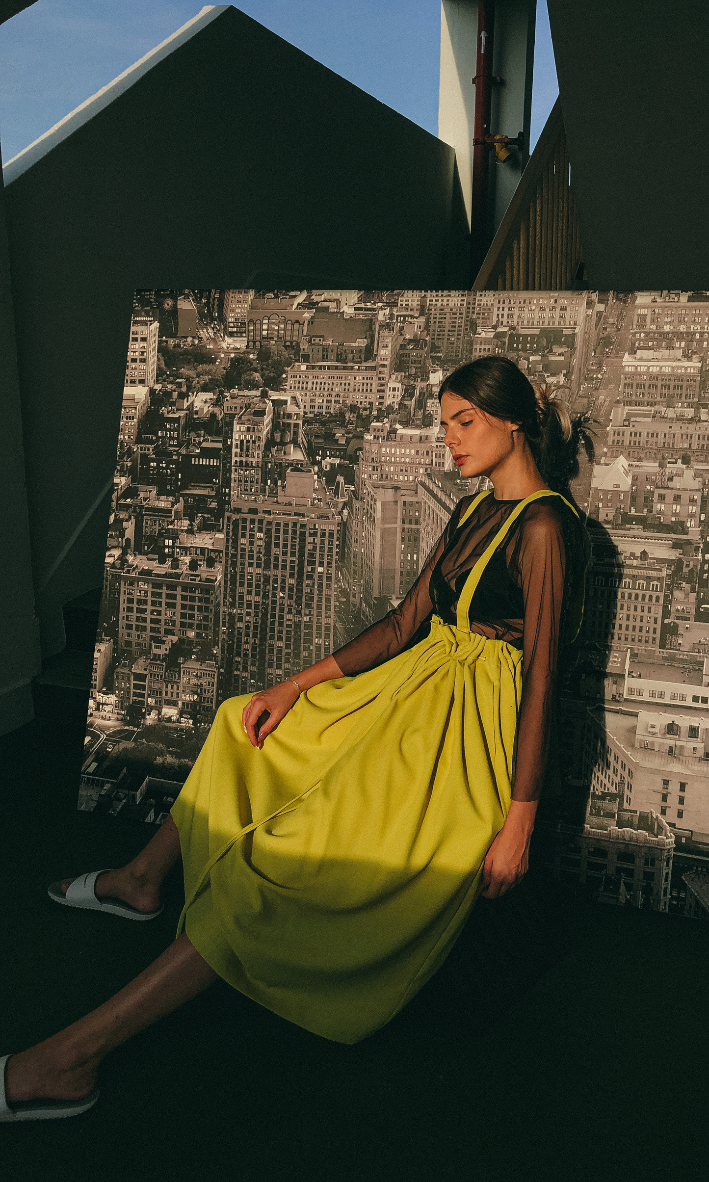 Drawstring Pinafore in Fluoro Yellow by Ultramarine Studio