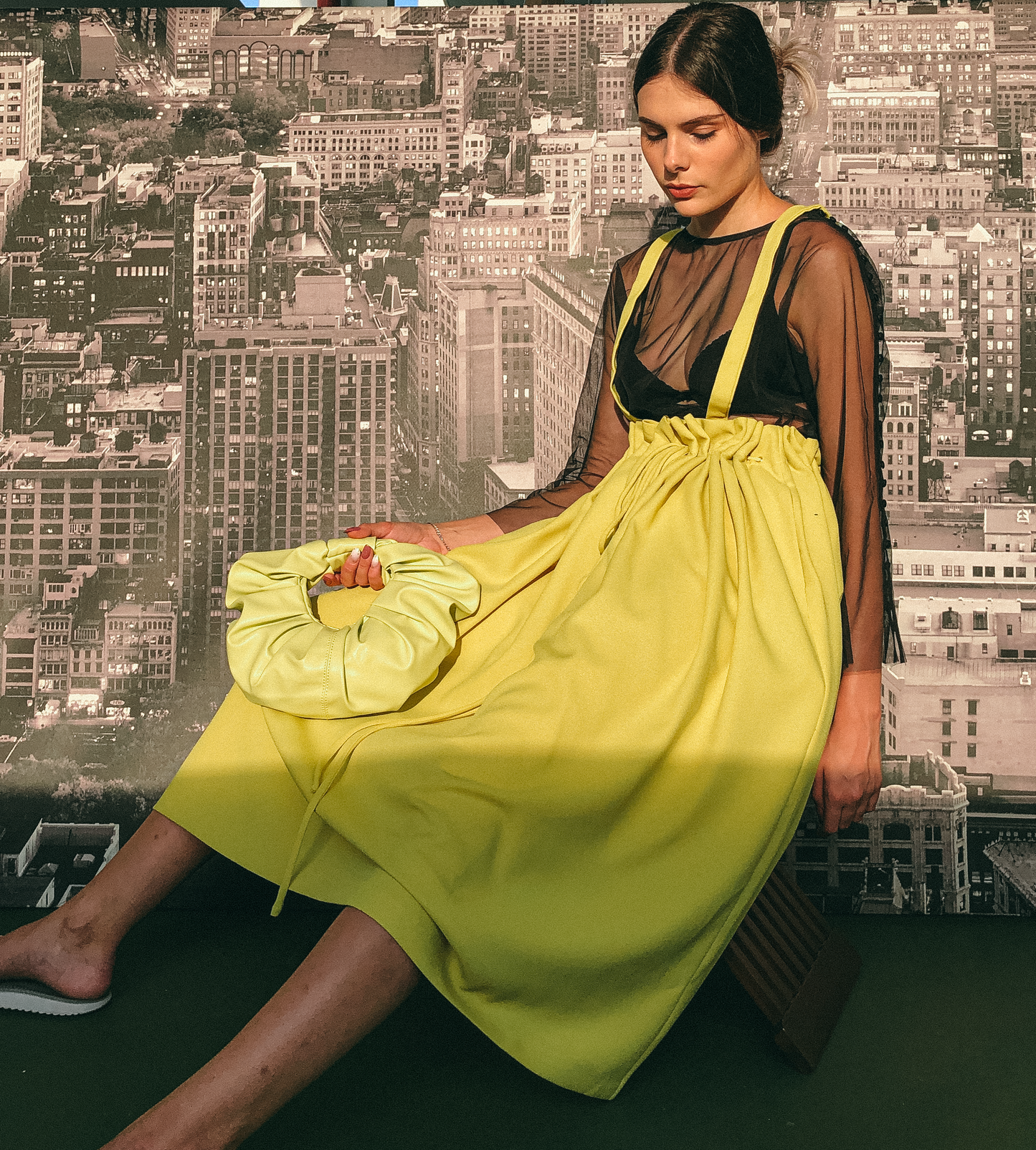 Drawstring Pinafore in Fluoro Yellow by Ultramarine Studio