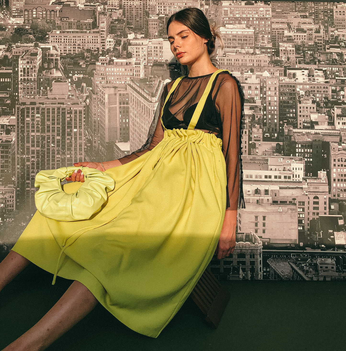 Drawstring Pinafore in Fluoro Yellow by Ultramarine Studio