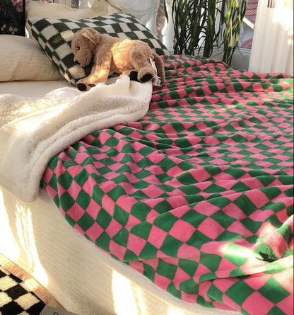 Posie Checkered Velour Blanket by PROSE Décor