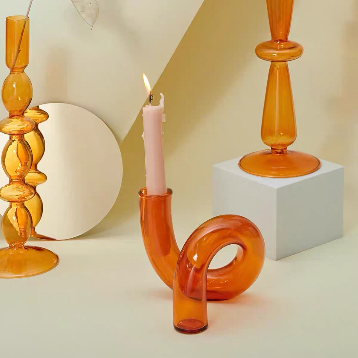 The Squiggle Candle Holder & Vase in Orange by PROSE Décor