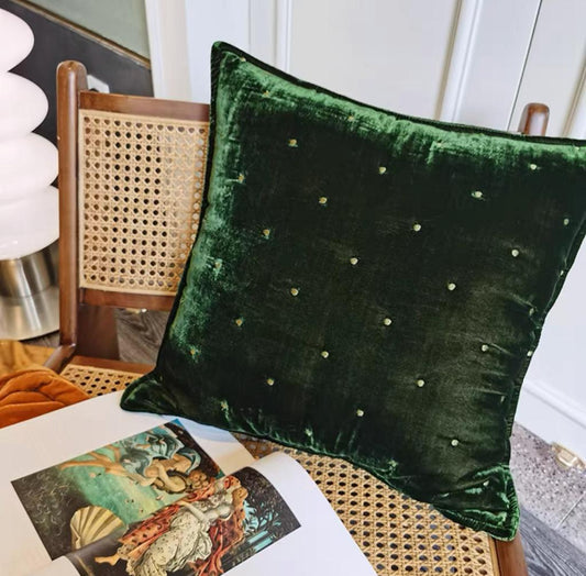 Velvet Square Cushion in Green by PROSE Tabletop