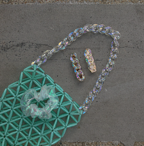 Holographic Mint Link Bag by Veronique