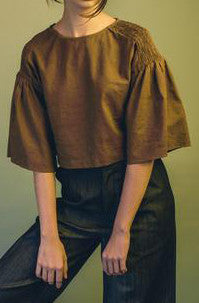 Peasant Top with Smocked Sleeve in Upcycled Linen #72B - Emporium of the Modern Man
 - 1