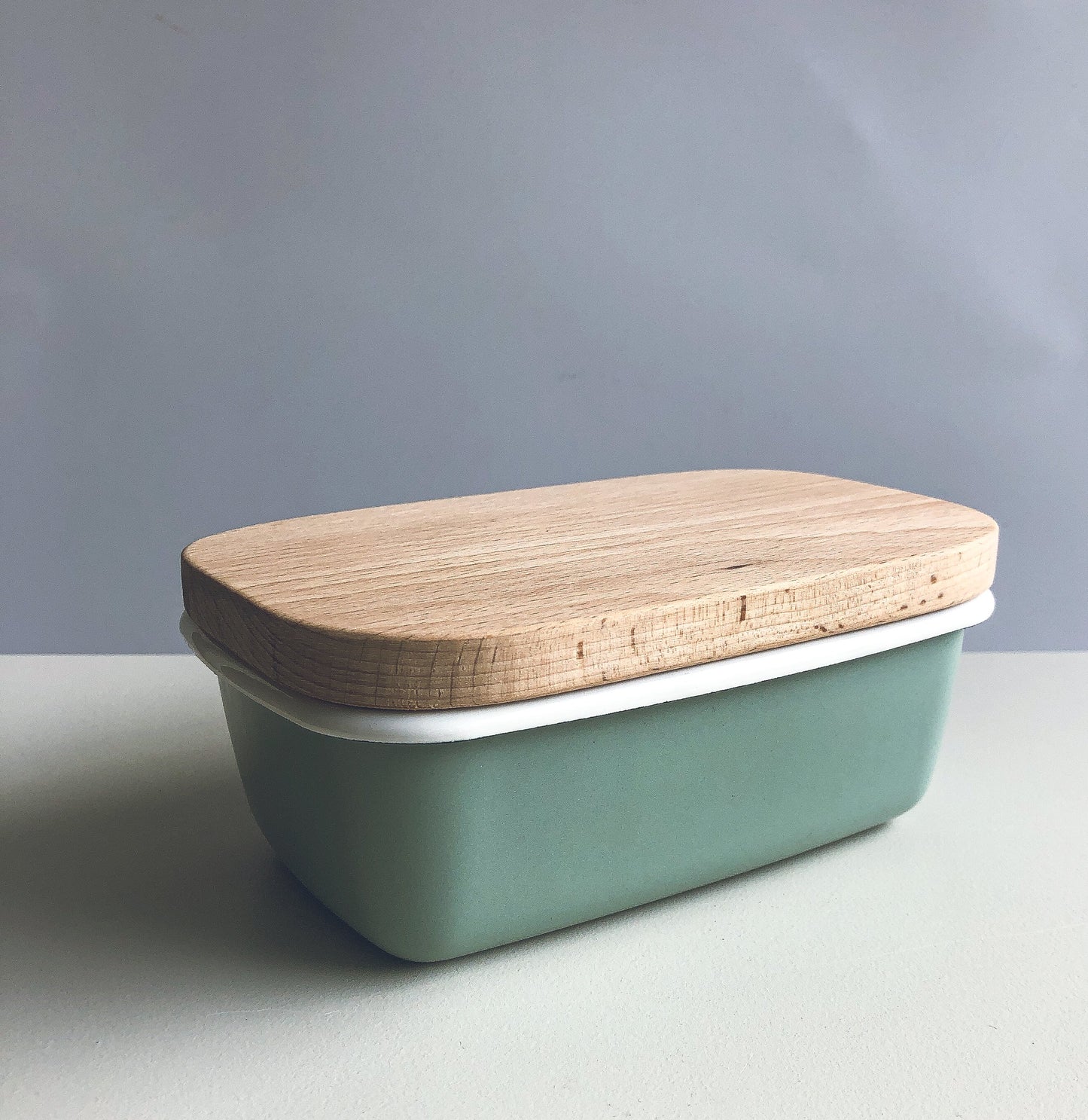 Grey Enamel Butter Dish with Wooden Lid by Garden Trading