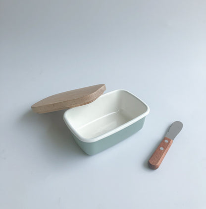 Grey Enamel Butter Dish with Wooden Lid by Garden Trading