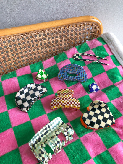 Azul Checkered Mini Clip  by Veronique