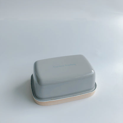 Grey Enamel Butter Dish with Wooden Lid by Garden Trading