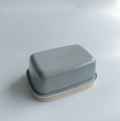 Grey Enamel Butter Dish with Wooden Lid by Garden Trading