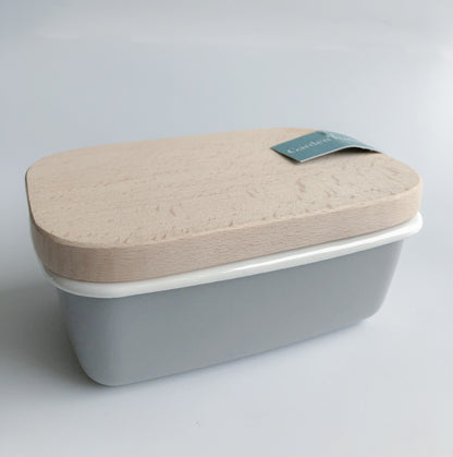 Grey Enamel Butter Dish with Wooden Lid by Garden Trading