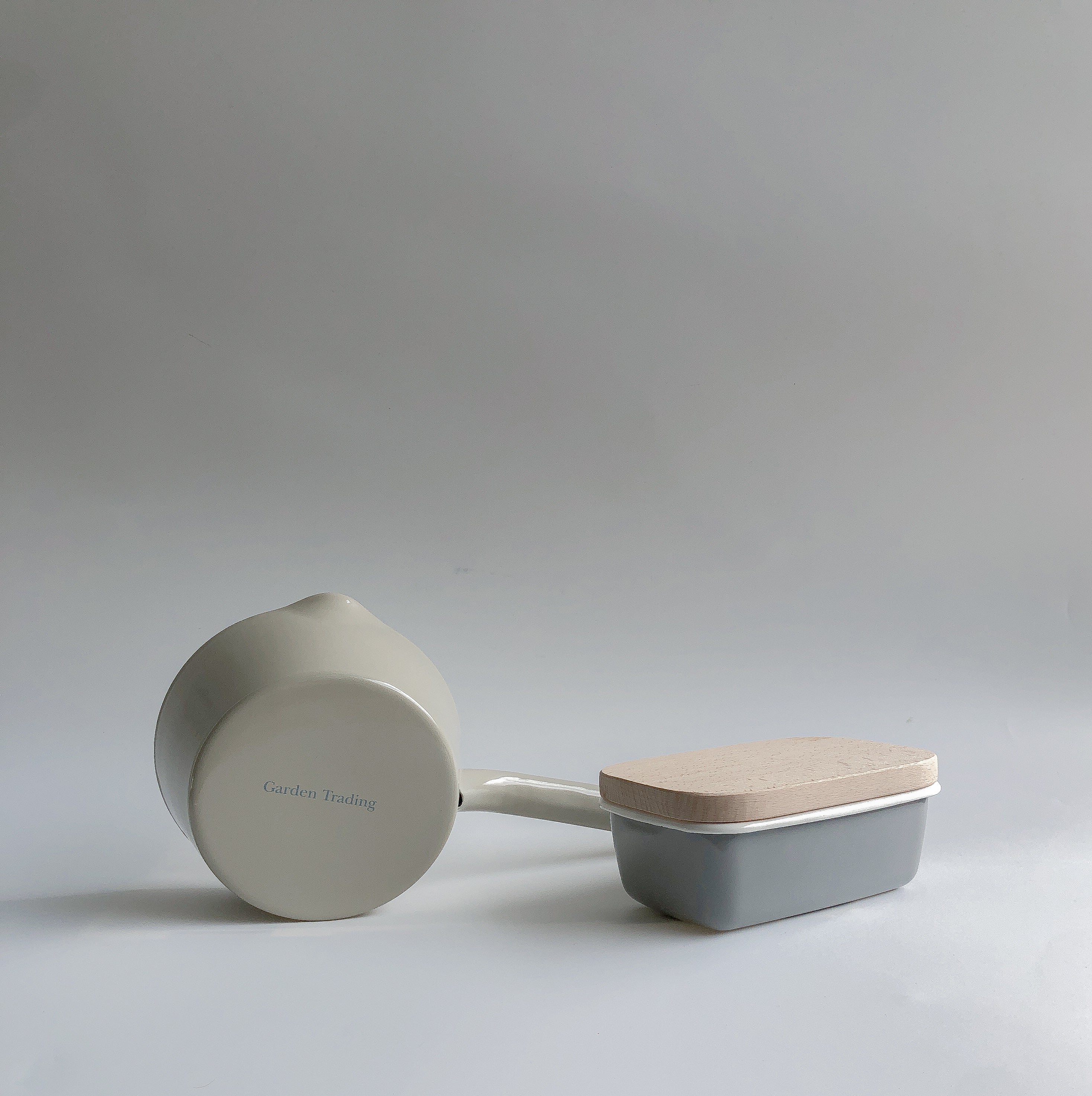 Grey Enamel Butter Dish with Wooden Lid by Garden Trading