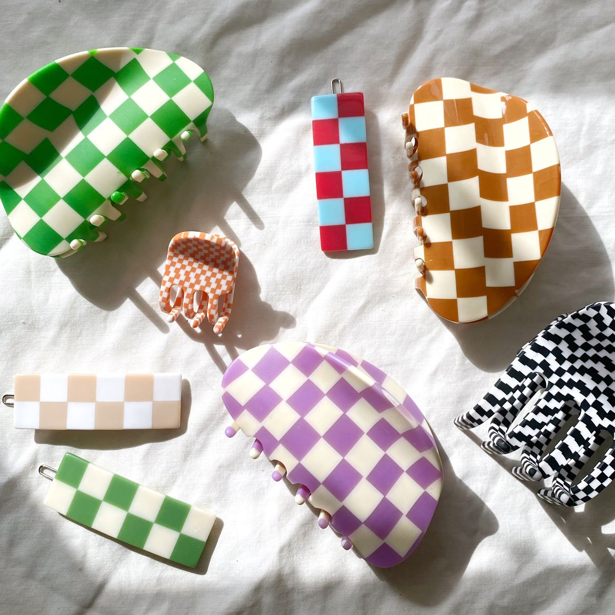 Green Chessboard Hair Claws  by Veronique