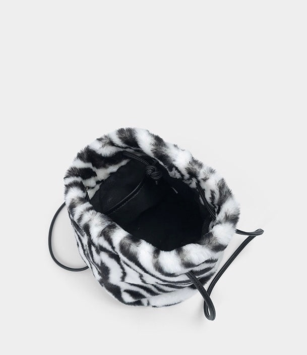 Fuzzy Crossbody Sling Bag in Zebra  by Veronique