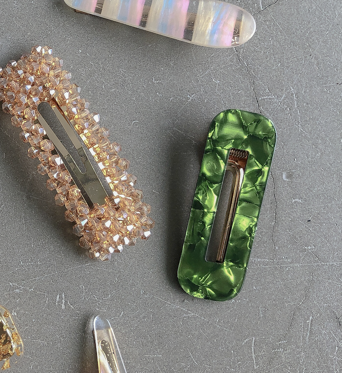 Emerald Shell Hair Barrettes by Veronique