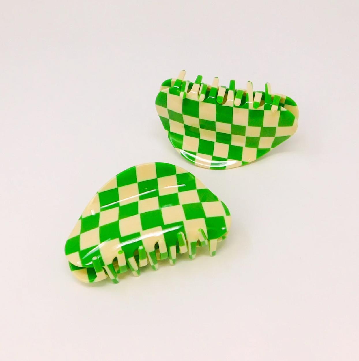 Green Chessboard Hair Claws  by Veronique