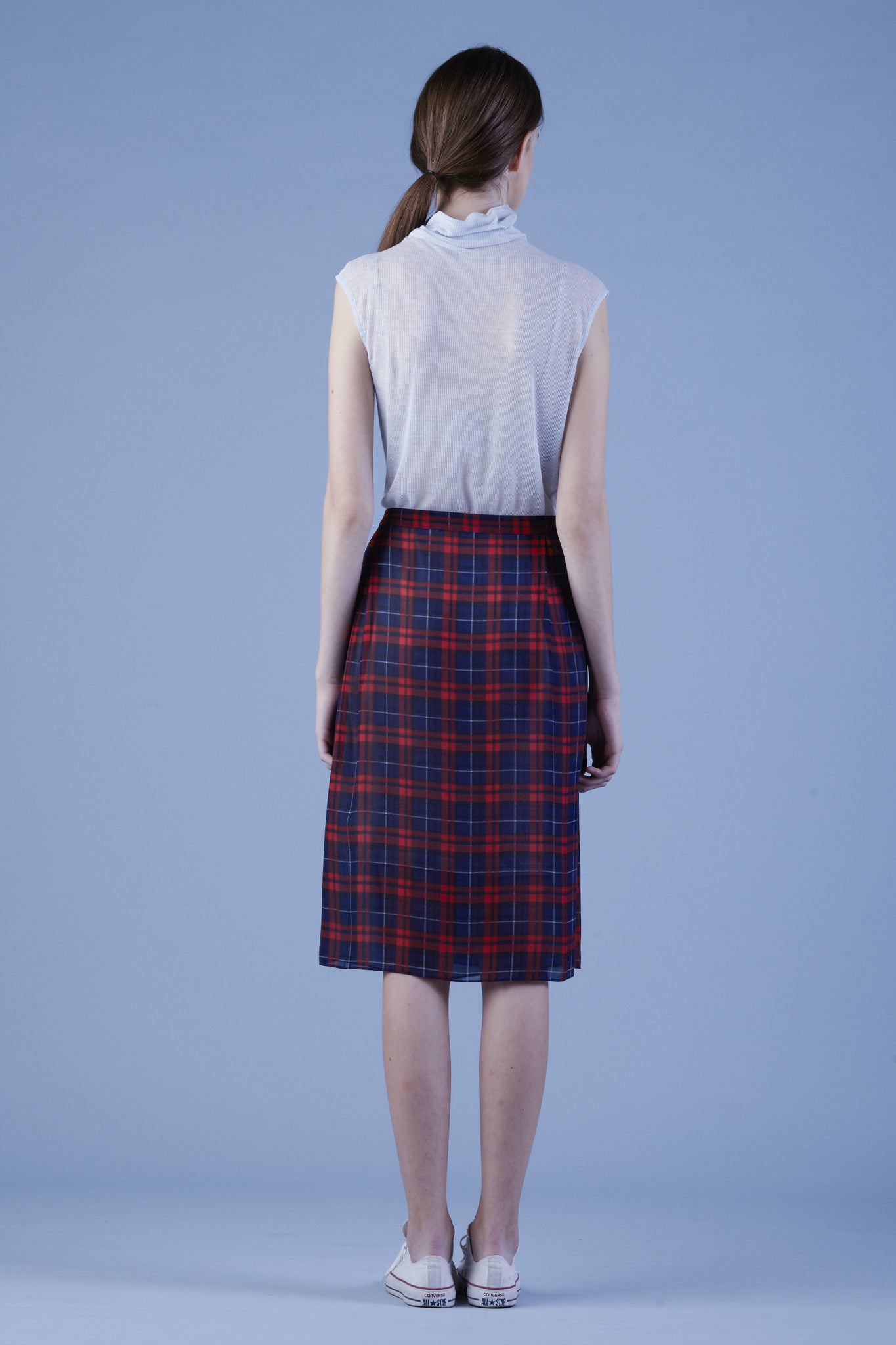 Tartan Chiffon Wrap Apron Skirt #15A