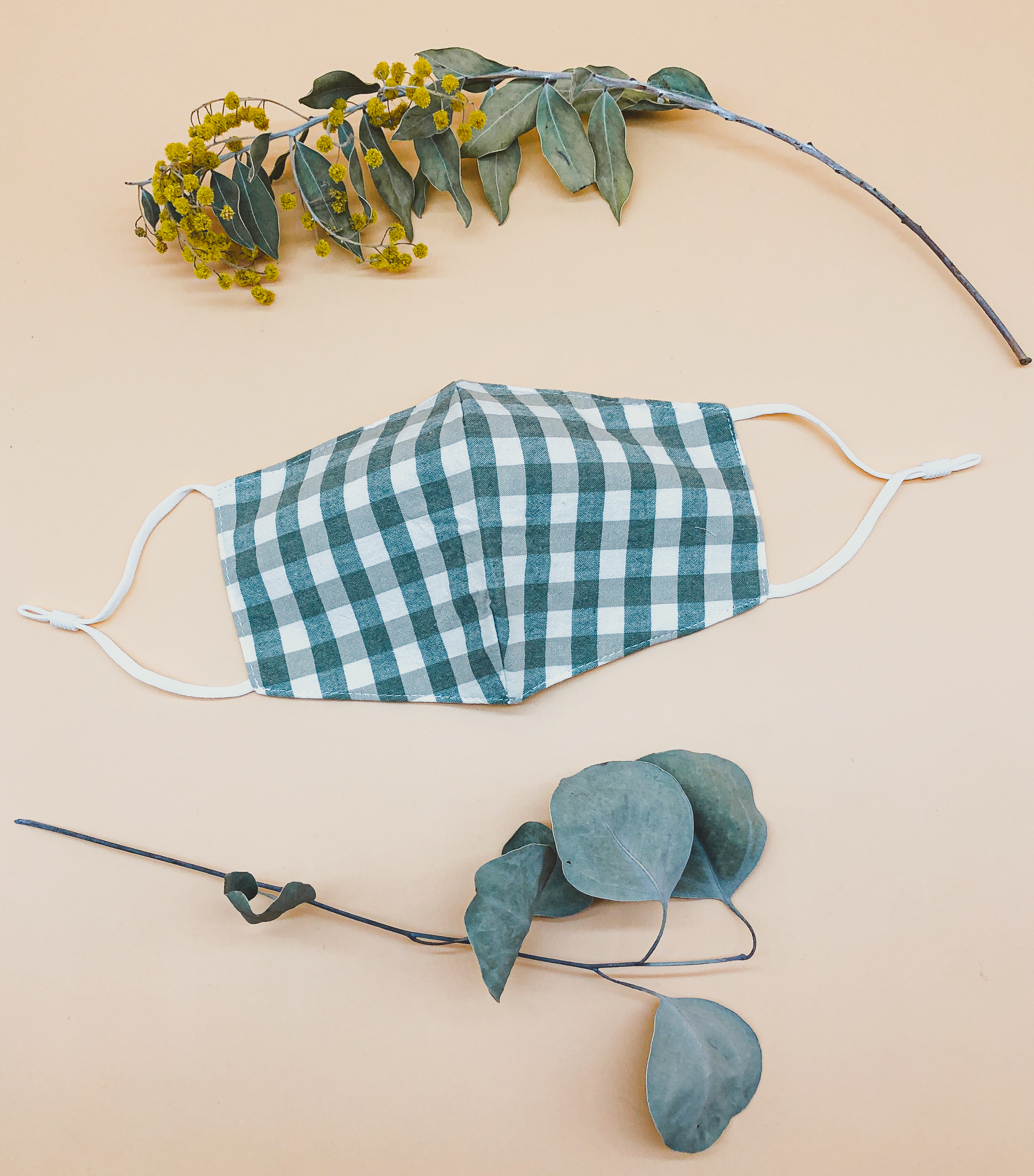Gingham Reusable Face Mask in Sage by Veronique