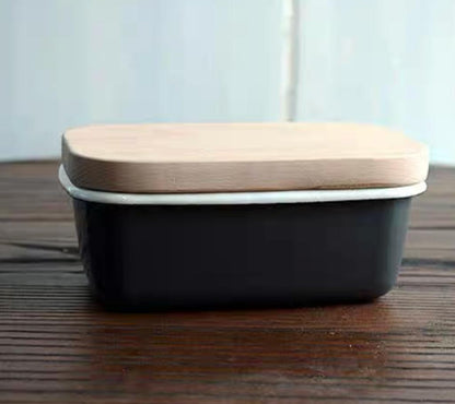 Grey Enamel Butter Dish with Wooden Lid by Garden Trading