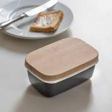 Mono Enamel Butter Dish with Wooden Lid by Garden Trading