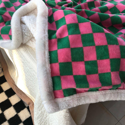 Eggplant Checkered Velour Blanket by PROSE Décor