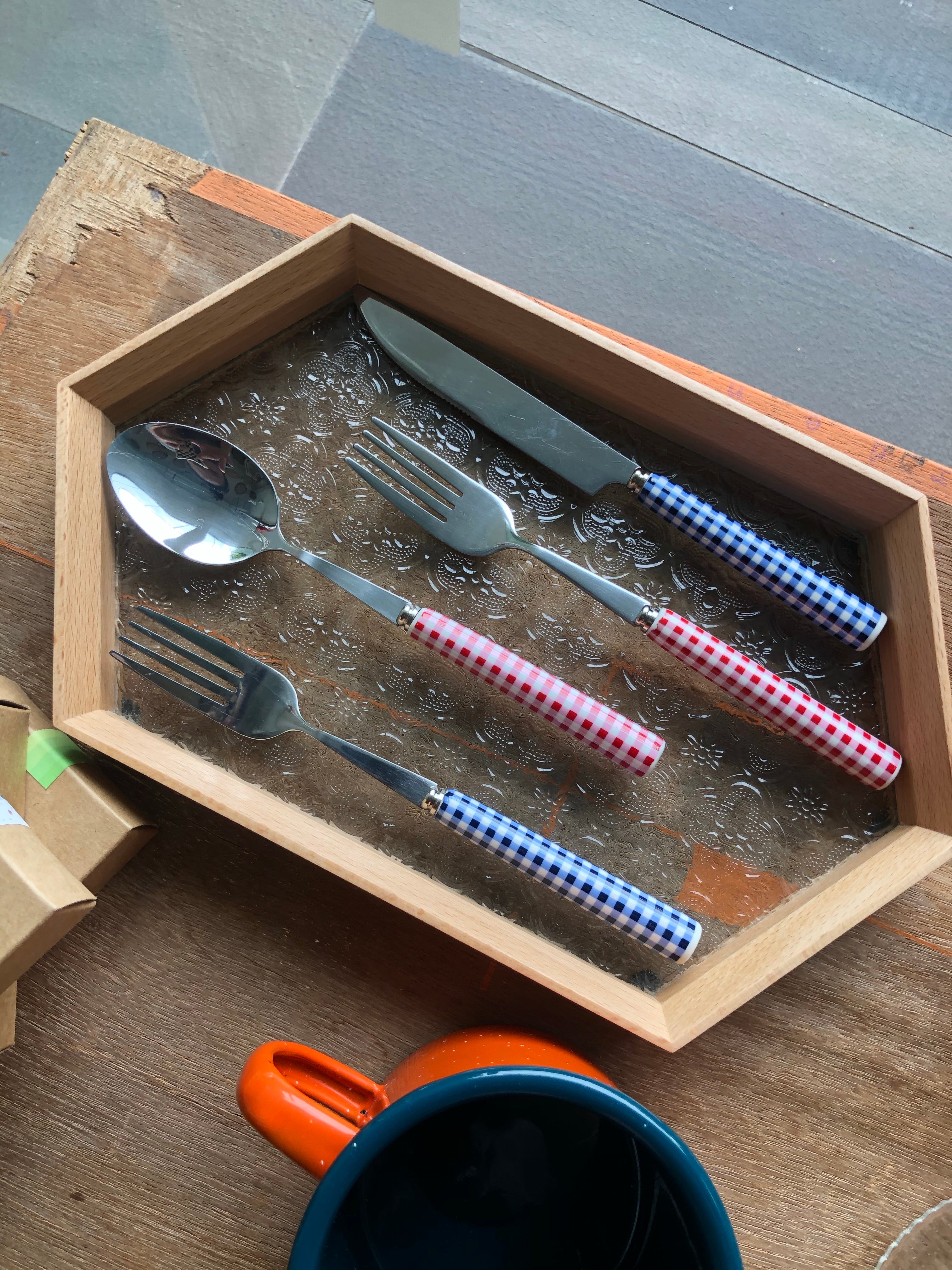 Blue Gingham Cutlery Set by PROSE Tabletop