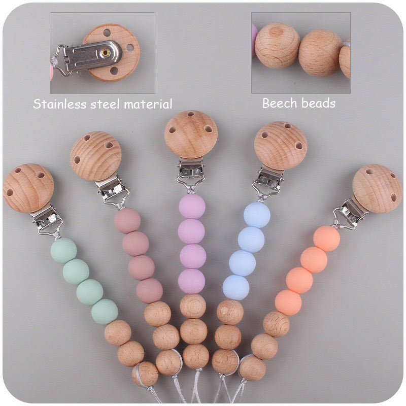 Pacifier Clip Silicon and Wooden Beads by PROSE